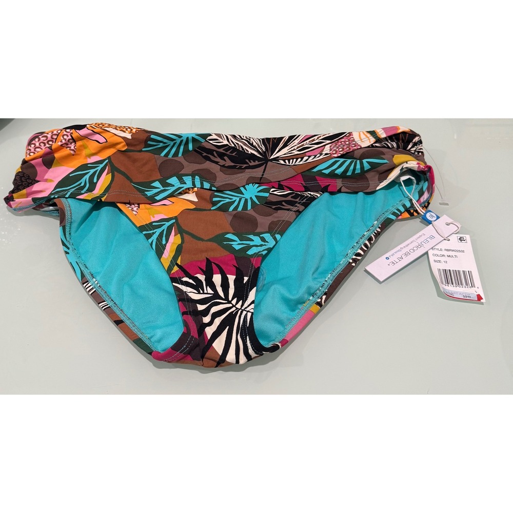 NWT Bleu Rod Beattie‎ Run Wild Sarong Hipster Bikini Bottom Multi Tropical